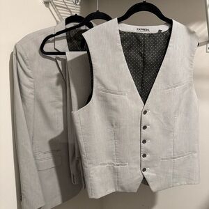 Express Photographer Light Gray 3-Piece Suit | 44R Jacket | L Vest | 36x30 Pants